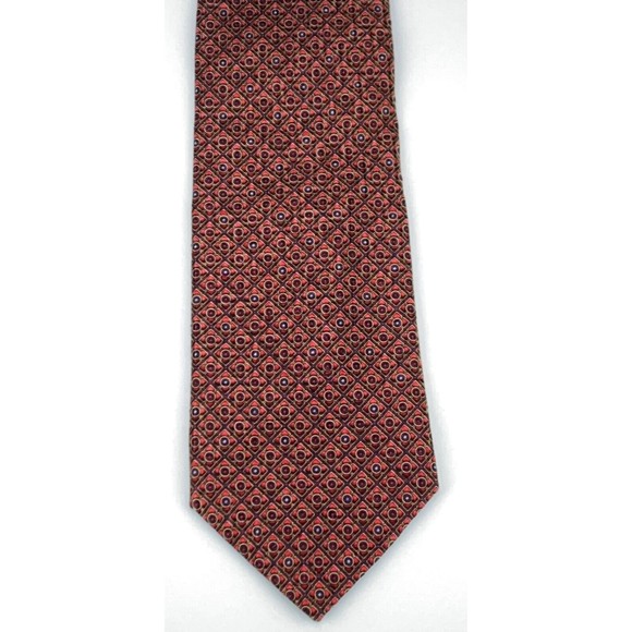 KOLTE Couture Red Plaid Circles Dots Geometric 100% Silk Necktie Hand Made Italy - Picture 6 of 12